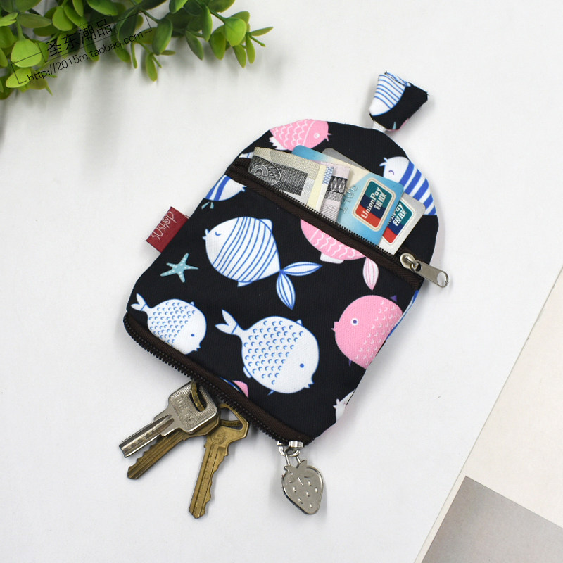 钥匙可爱抽绳钥匙包韩版抽拉式袋车简约布艺拉链钥匙包