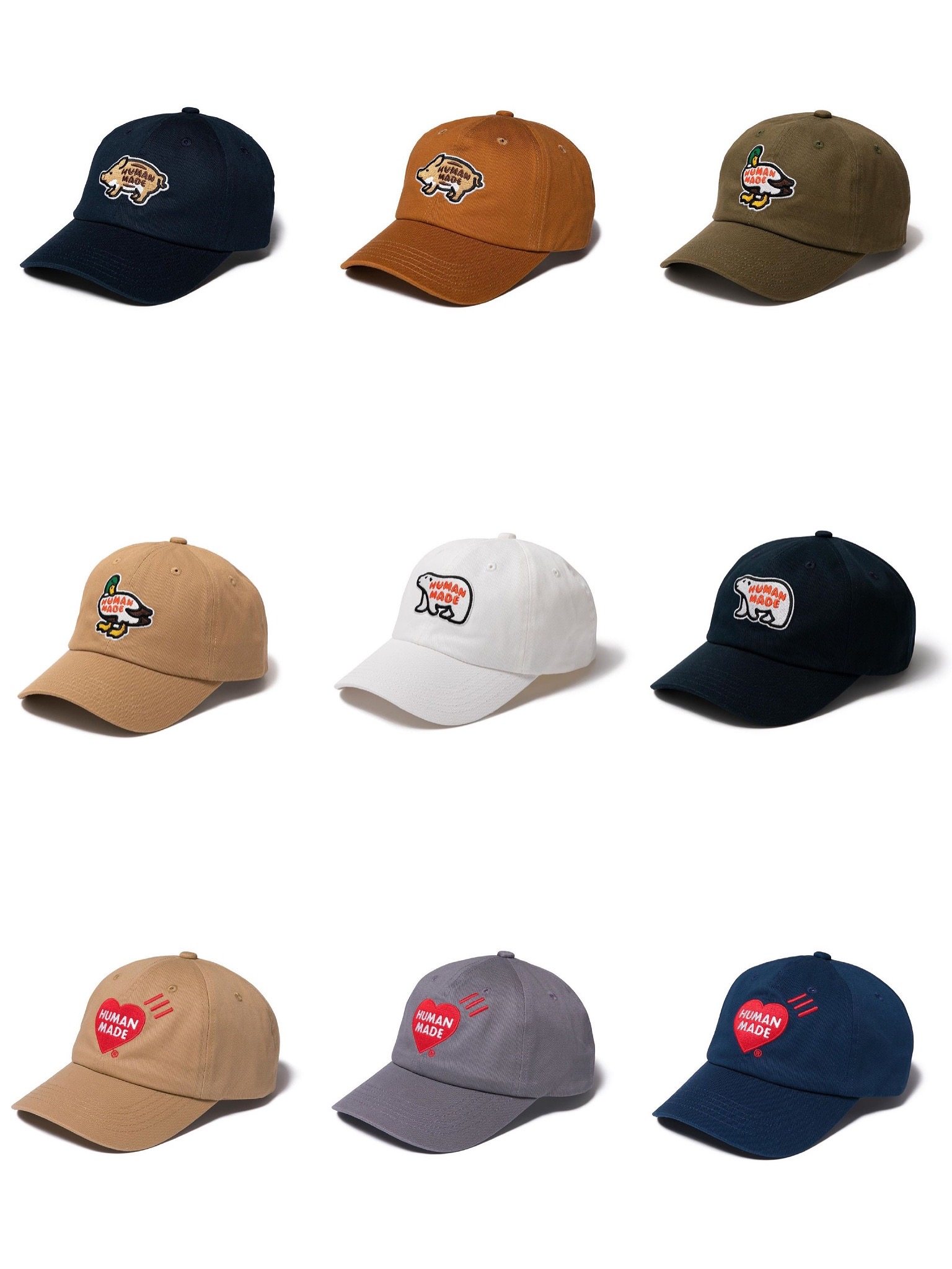 2020新款humanmade刺绣棒球帽弯檐帽男女同可调调节帽子