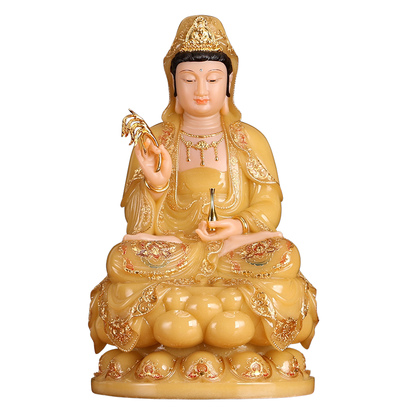 圆通佛具汉白玉观音佛像家用开光观世音菩萨居家供奉娑婆三圣摆件