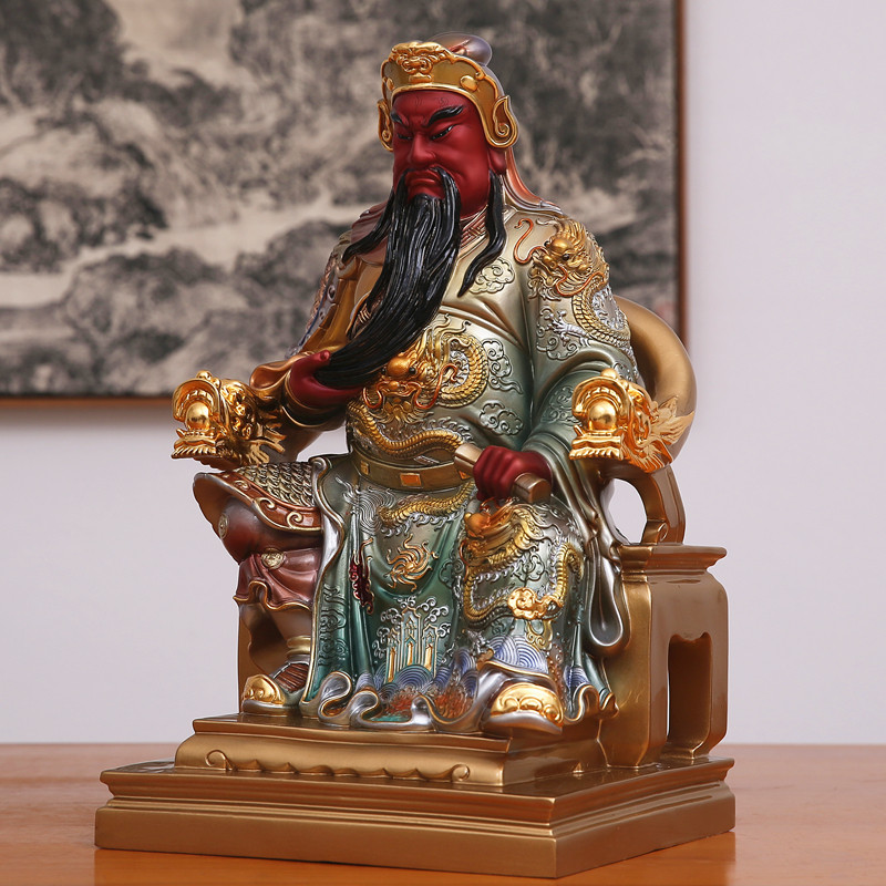 关公佛像纯铜彩绘二爷坐像家用供奉关羽关帝摆件
