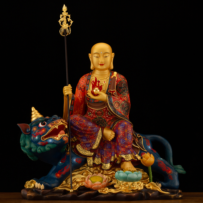 地藏谛听彩绘摆件坐像菩萨王菩萨纯铜贴金手工摆件