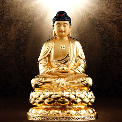 台湾纯铜释迦牟尼佛像手工贴金阿弥陀佛药师三宝如来佛祖摆件