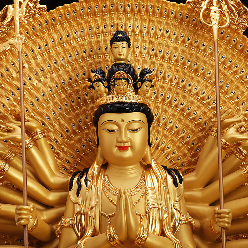 圆通佛具千手观音佛像摆件寺庙纯铜贴金千手眼观摆件