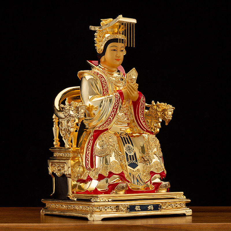 圆通佛具纯铜鎏金妈祖神像摆件铜雕天上圣母摆件