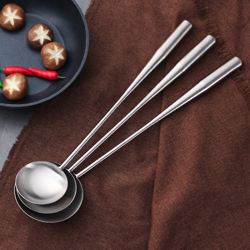 饭店食堂加厚长柄实心手勺炒勺不锈钢炒菜汤勺汤勺