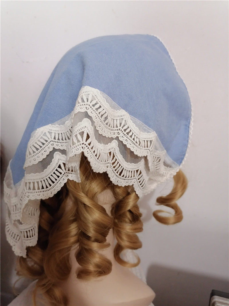 蓝色三角巾帽女包头巾头巾中世纪复古装扮写真拍摄帽子