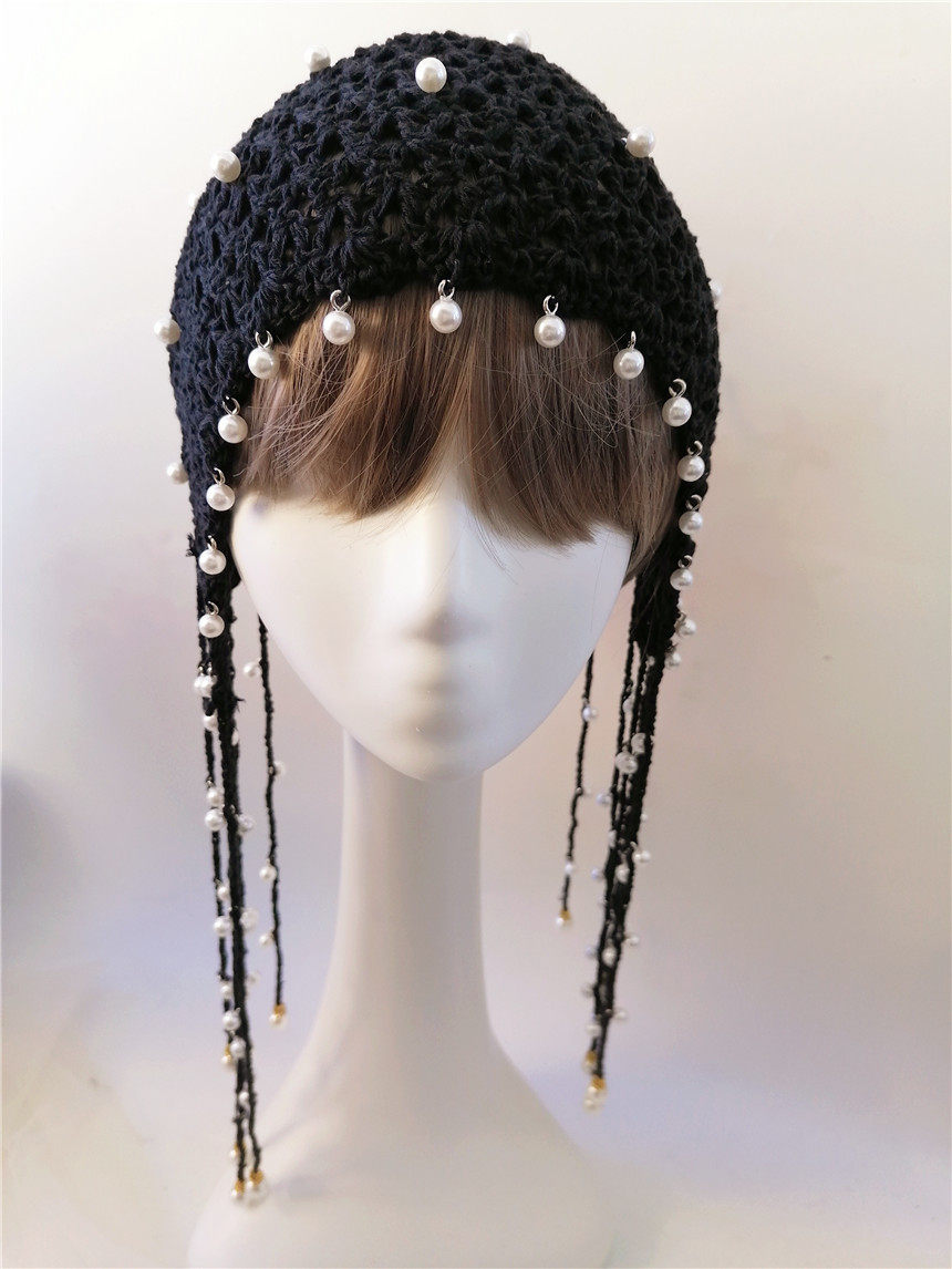 仿真珍珠流苏帽子写真拍摄女帽夜店个性风帽帽子