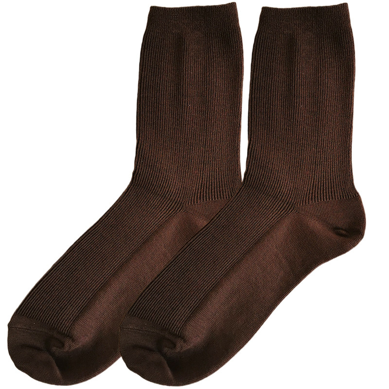 caras韩国进口咖啡色袜子女堆堆纯棉螺纹长袜日系中筒袜