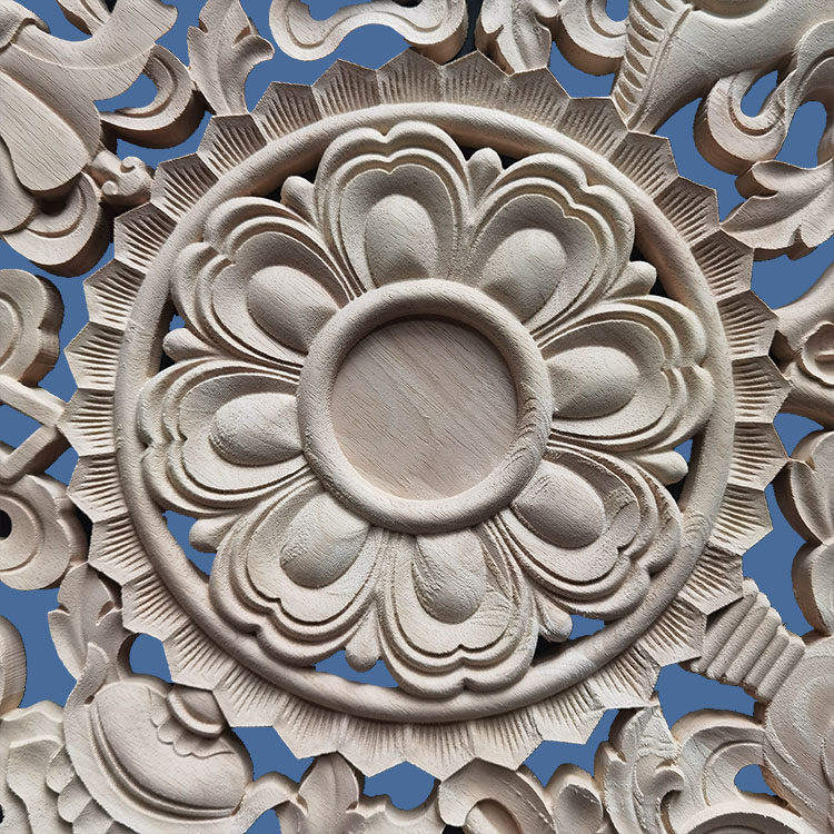 吉祥八宝圆形灯盘中式雕花圆盘镂空挂件吊顶木雕