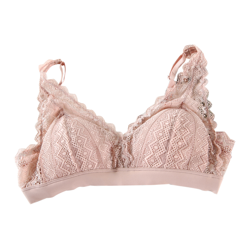 法式薄款真丝桑蚕丝内里无钢圈文胸无痕三角杯女式睡眠内衣文胸 - 曼