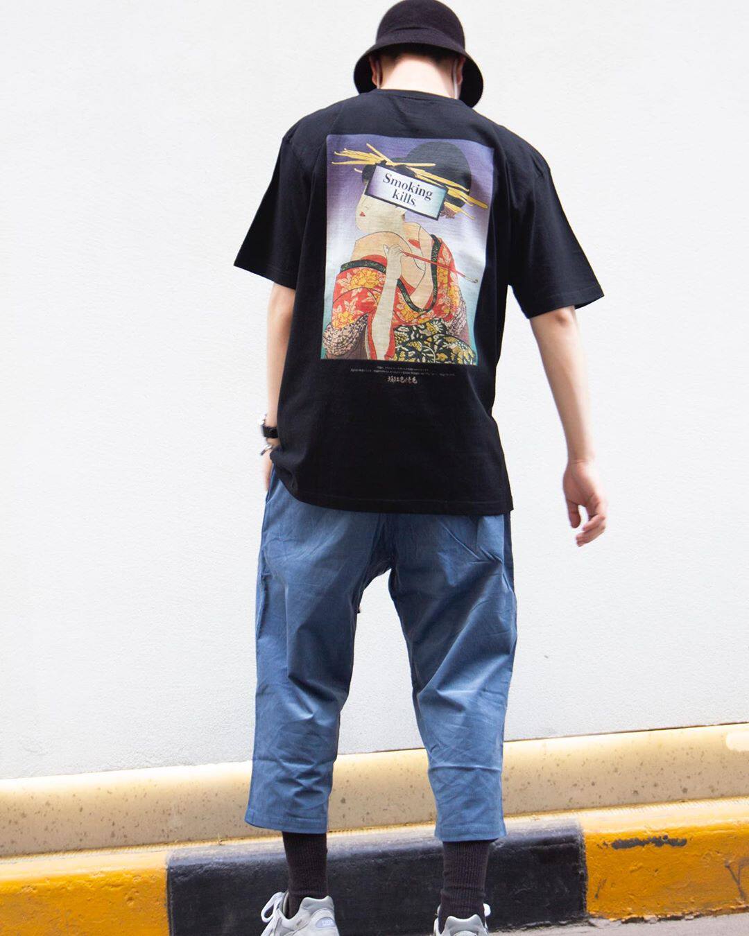 潮物woo fr2 ukiyoe smoking kills tee 艺伎禁止吸烟印花短袖t恤