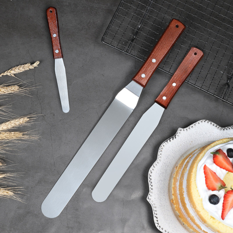 不锈钢蛋糕抹刀奶油抹平刀刮刀小抹面脱模刀6/8/10寸曲柄烘焙工具