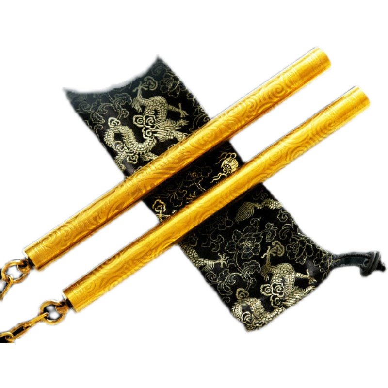 节棍战豪金色龙纹表演防滑实战练习双截浮雕双截棍