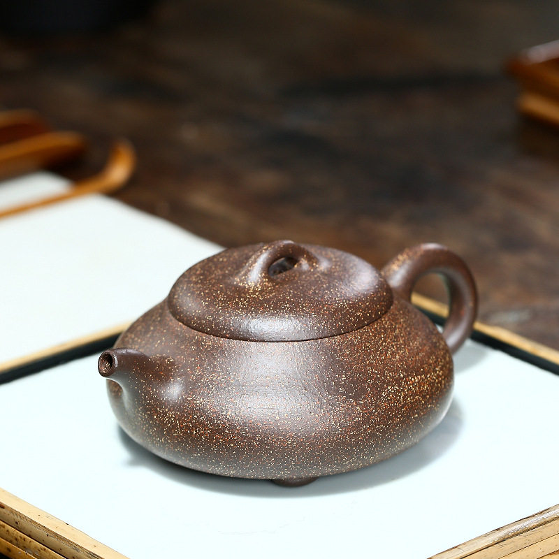 紫砂工坊宜兴宜兴紫砂紫砂壶五彩段泥汉棠石瓢壶中式茶壶