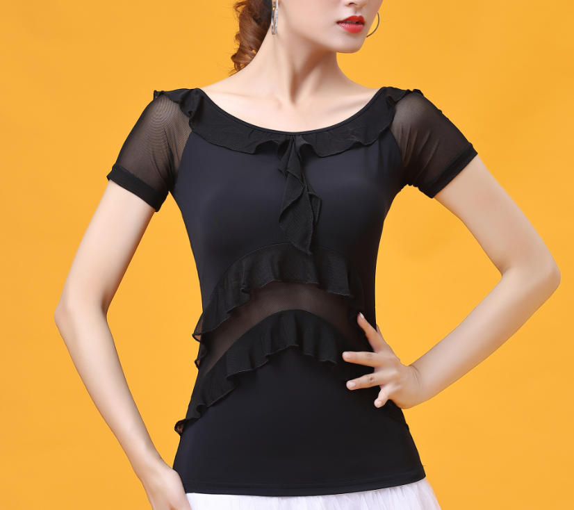 2020新款交谊舞上衣女短袖国标拉丁舞服装表演广场舞摩登舞衣夏季