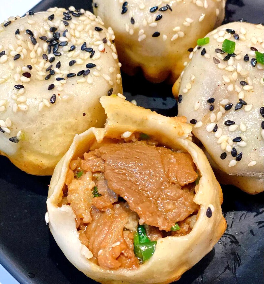 南京美食小杨生煎三拼生煎包鲜肉牛肉大虾6只包点