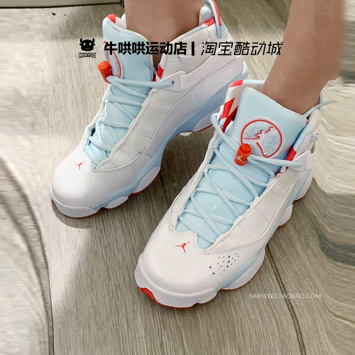 哄哄airjordanaj6ringsgs冠王冰蓝蓝白323399104篮球鞋
