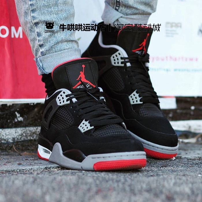 哄哄airjordanbredaj4黑红公牛19年复刻308497060篮球鞋