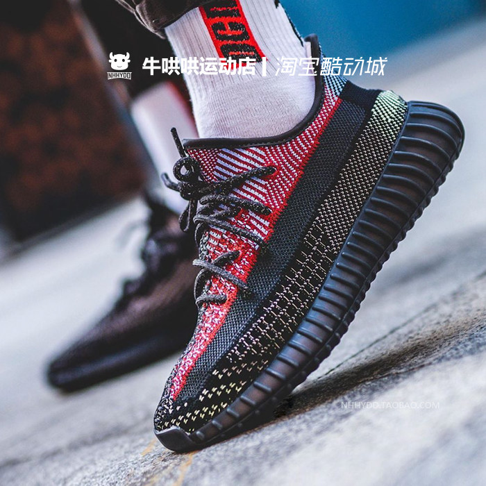 哄哄adidasyeezy350v2yecheil天使黑红拼接椰子fw5190跑步鞋