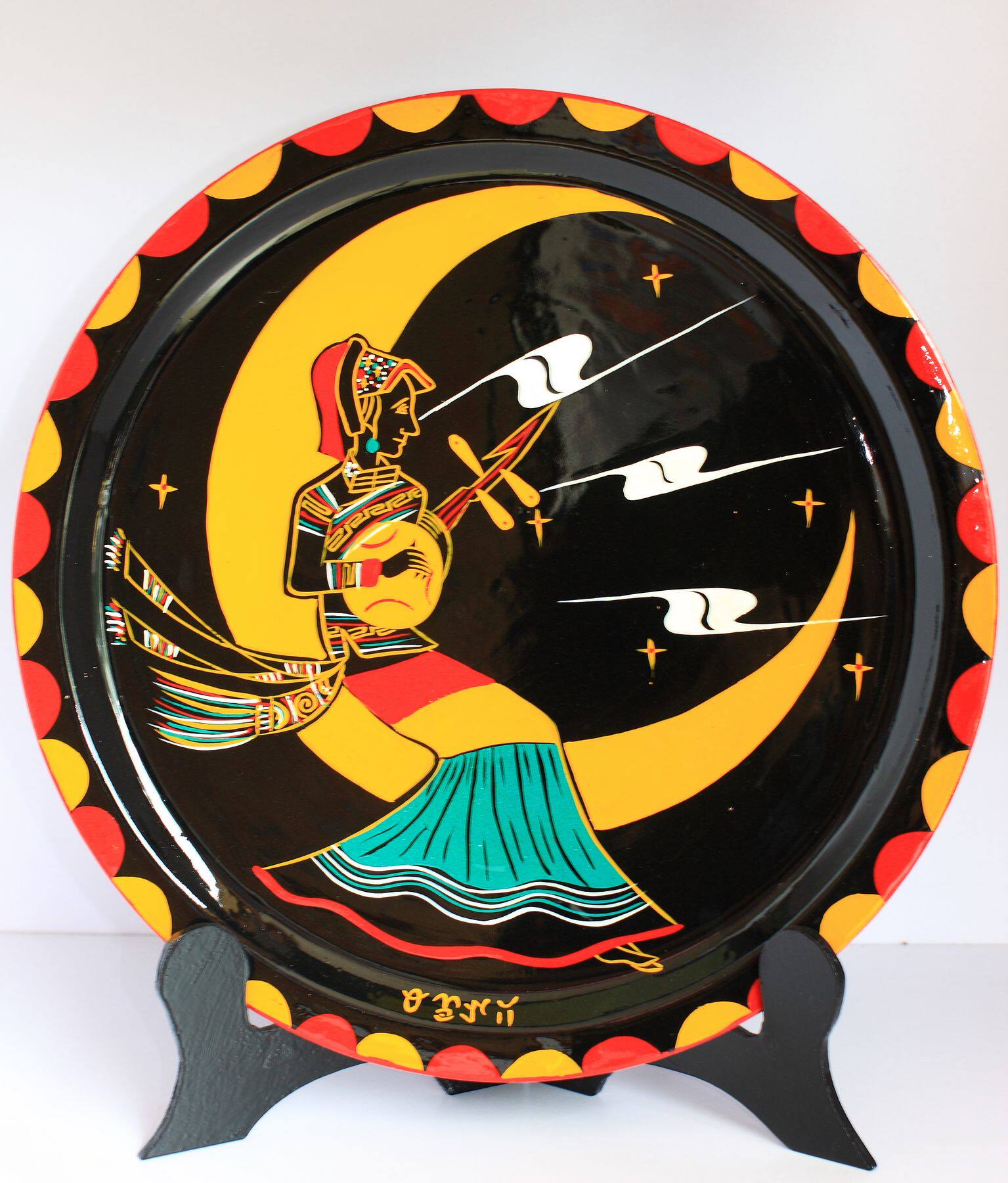 西昌凉山四川特产彝族漆器人物画24cm摆件饰品彝族