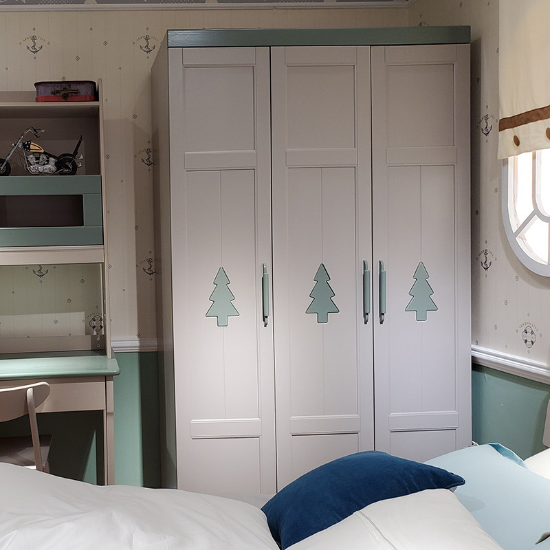 衣柜小户户型儿童实木家用卧室柜子男孩灰色衣柜