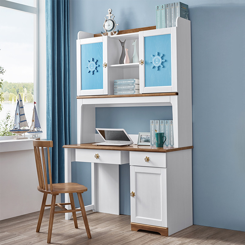 儿童实木书桌书台家用学生书架男孩蓝色电脑桌书桌