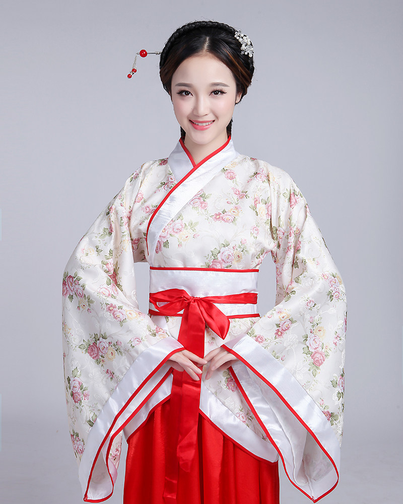 古装cosplay女款长袍表演汉服碎花演出服双绕曲裾襦民族服装