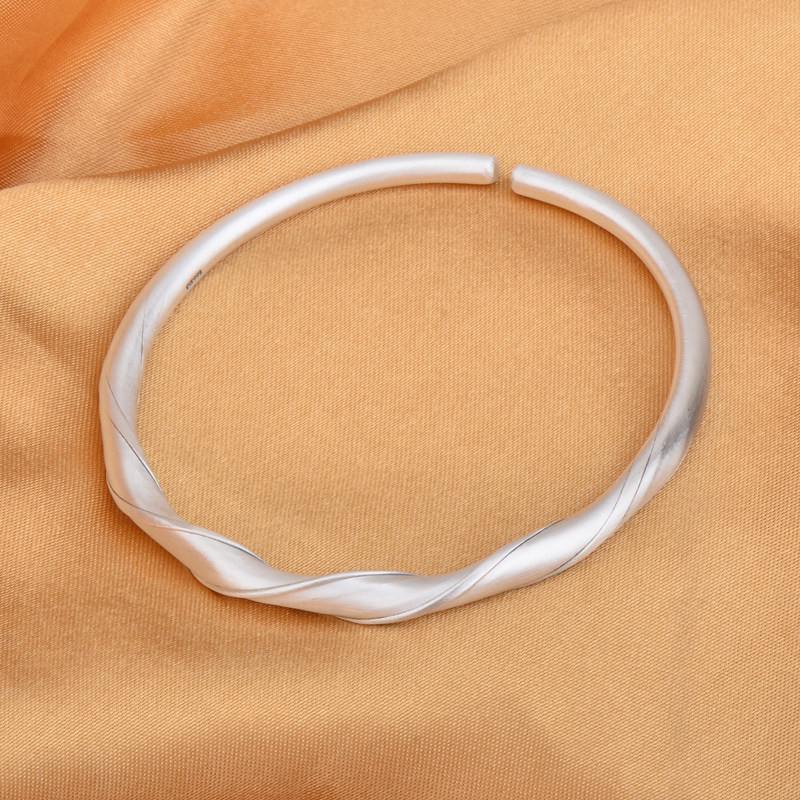 纯银手镯实心足银镯子小众新款缠绕开口手环手镯