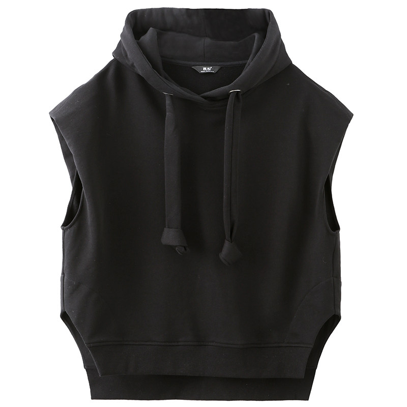 画粉原创设计新款无袖连帽卫衣坎肩外搭叠穿马夹