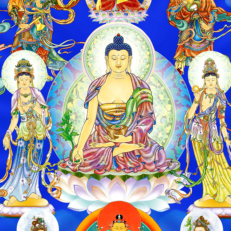 药师装裱丝绸寺庙佛堂像画佛像药叉十二三圣国画