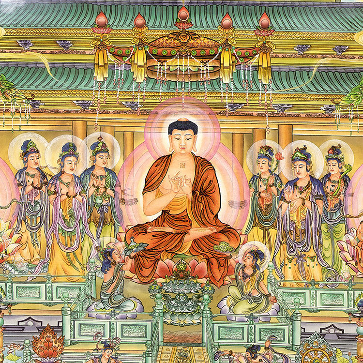 西方极乐世界全景图画画像挂画阿弥陀佛接引佛堂寺庙国画