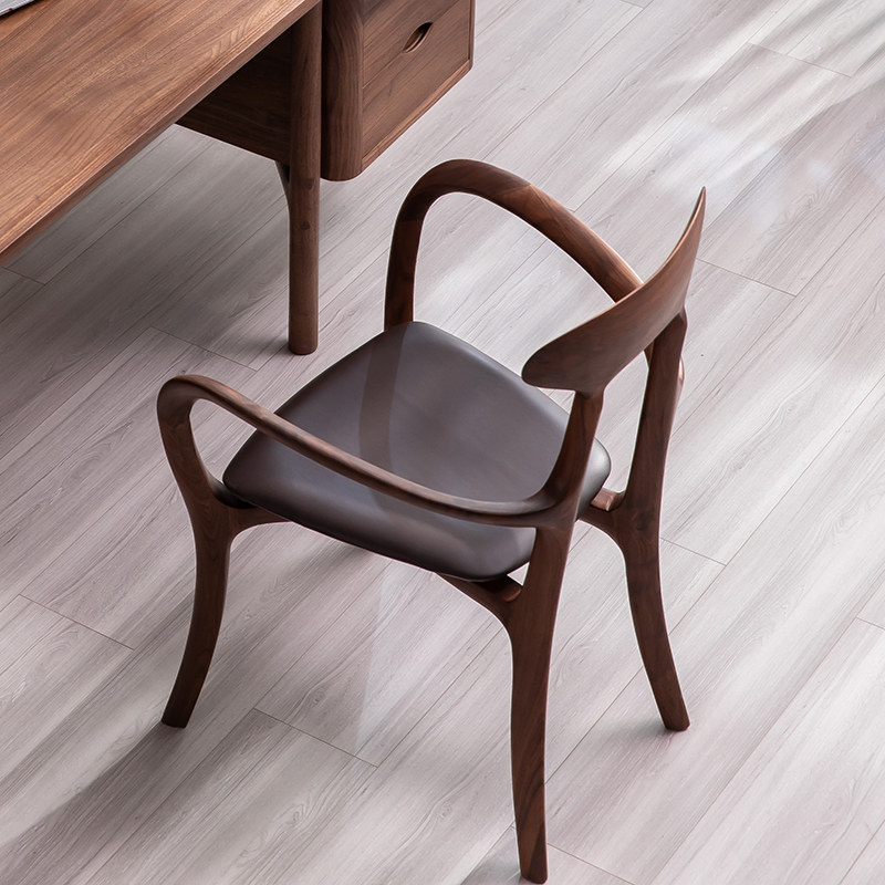 北美胡桃木实木餐椅扶手椅子泡茶椅意北欧ceccotti餐椅