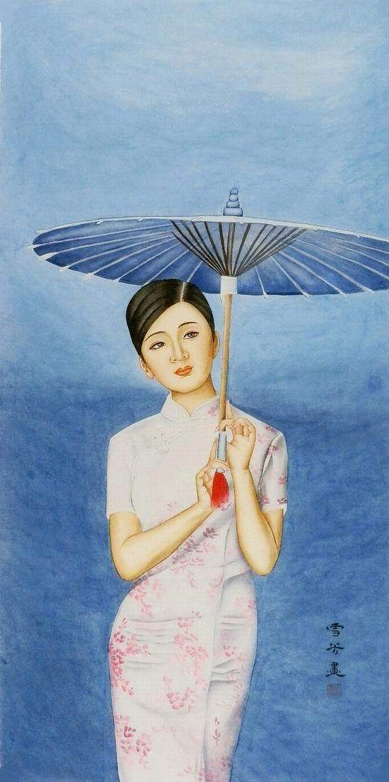 纯手绘工笔画客厅卧室装饰画顾雪芳四尺国画人物仕女美女136gg15