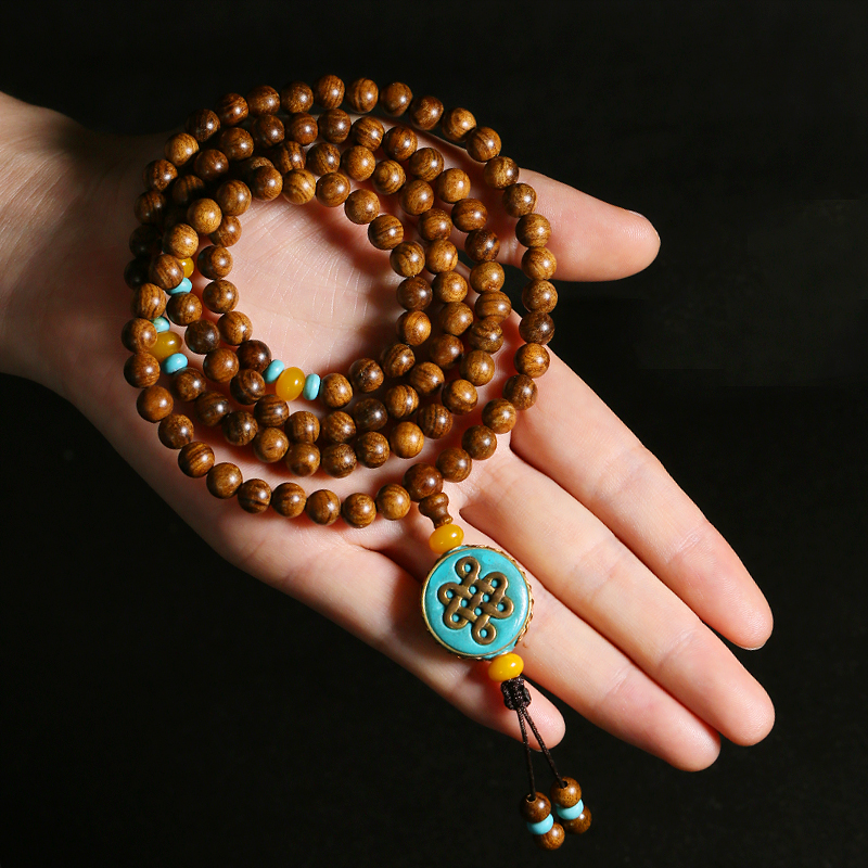黄花梨手串男女手链108颗天然原木佛珠配饰国风手链
