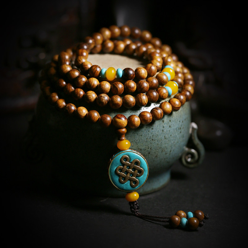 黄花梨手串男女手链108颗天然原木佛珠配饰国风手链