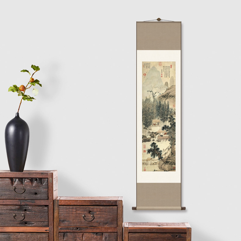 竹子古画真迹高清仿古山水办公室客厅风水书房国画