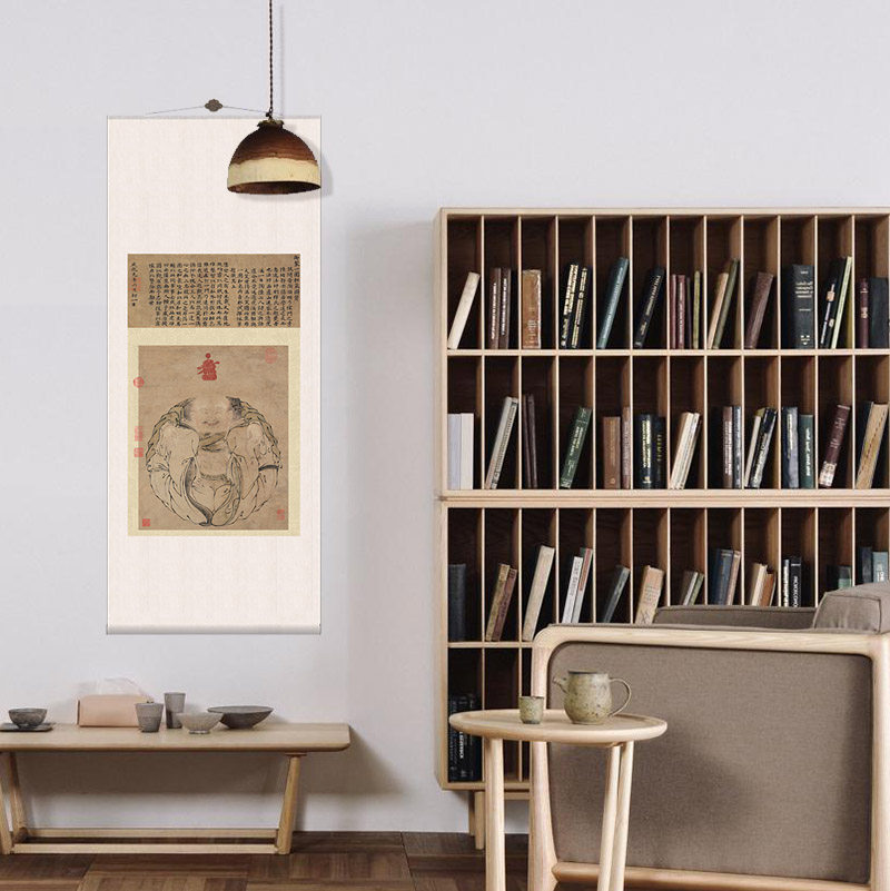 古画复制品装裱仿古办公室字画书房竖版卷轴挂画朱见深一团和气图