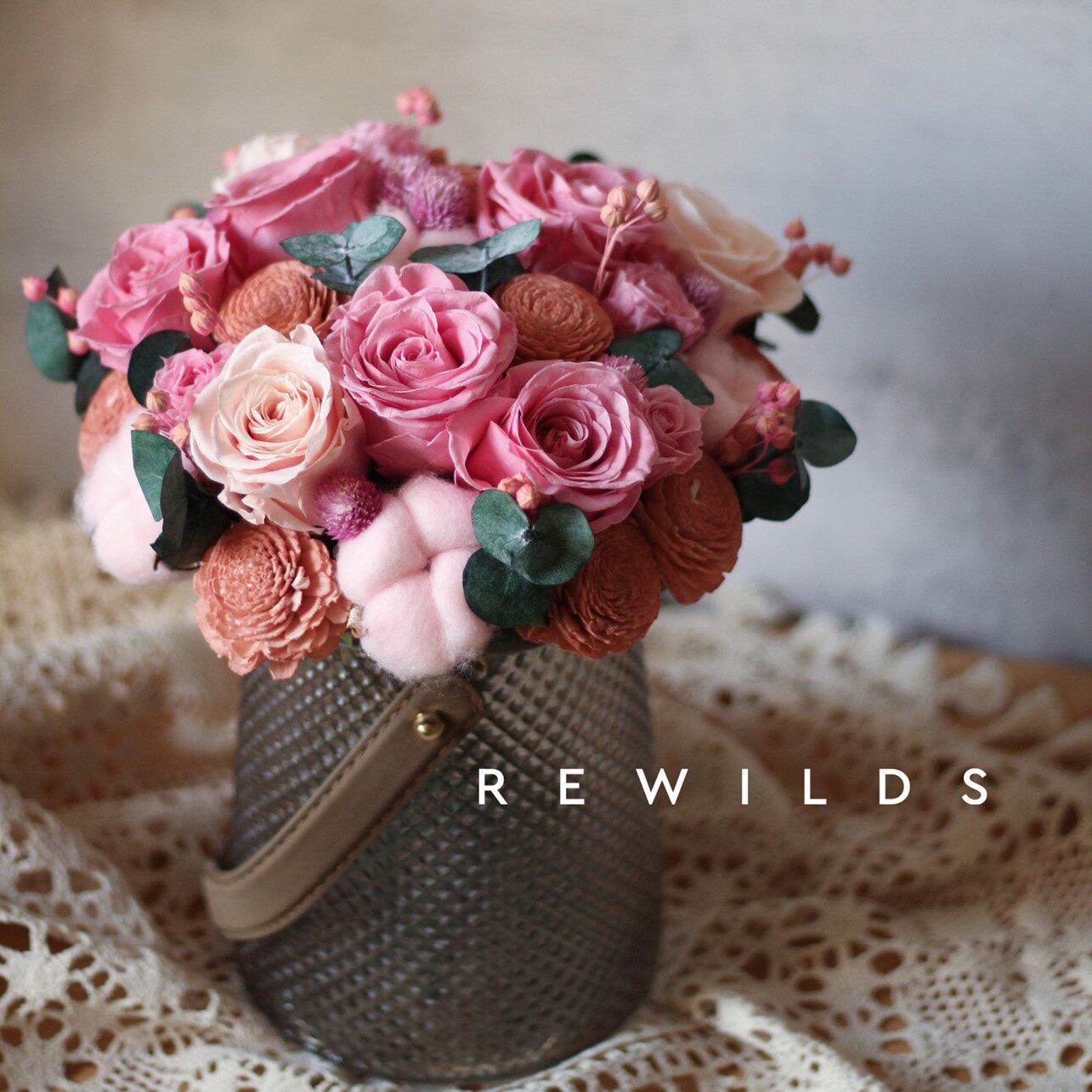 温馨永生永生花花束玫瑰尤加利棉花家居茶几电视柜干花