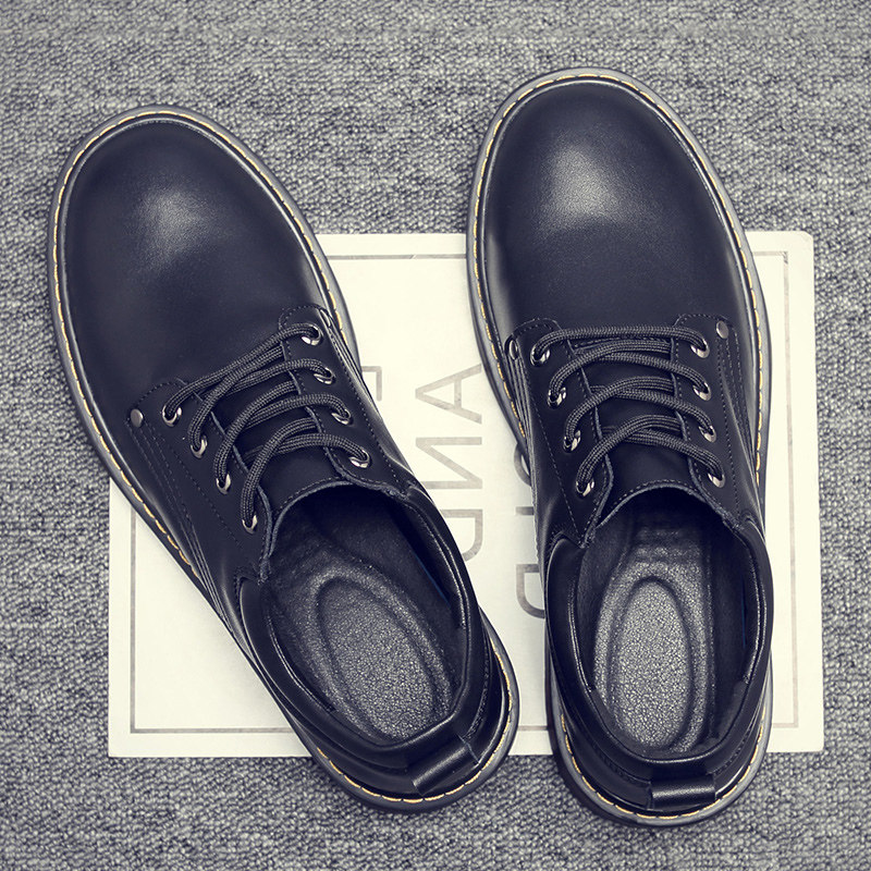 男鞋秋季大头皮鞋厚底英伦风真皮低帮工装鞋男潮牌百搭黑色马丁鞋