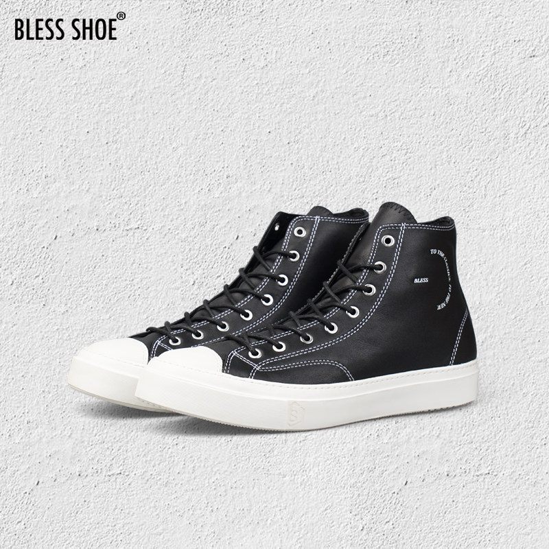blessshoe22ssb6手工手工制制作简约黑色真皮高帮鞋