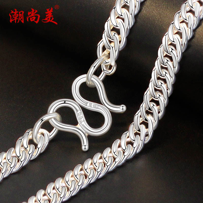 潮尚美纯银项链男士粗大手工马鞭链潮人霸气银链项链
