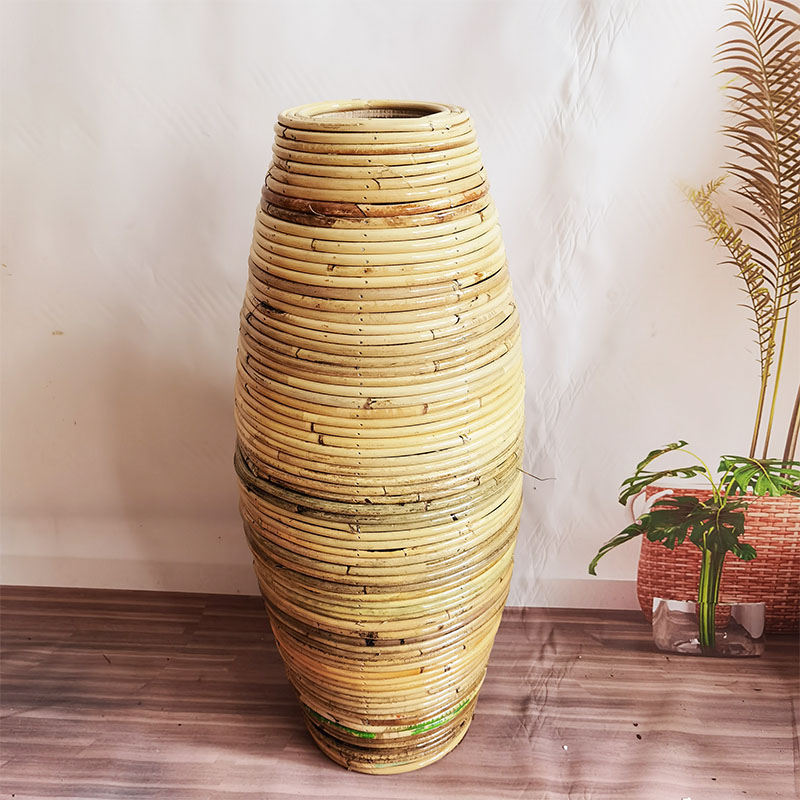 东南亚藤编落地花瓶摆件干花绢花编织花器客厅花瓶