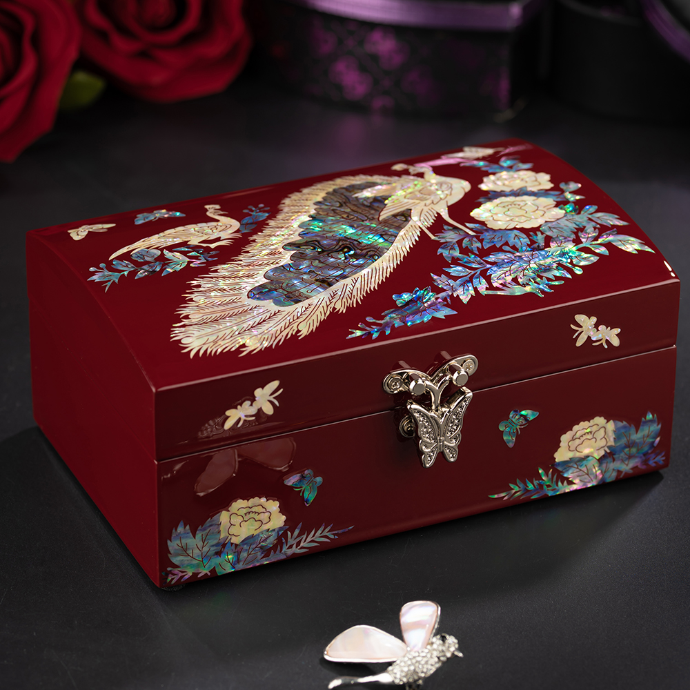 首饰盒螺钿漆器贝雕木质高档耳饰项链收纳结婚首饰盒