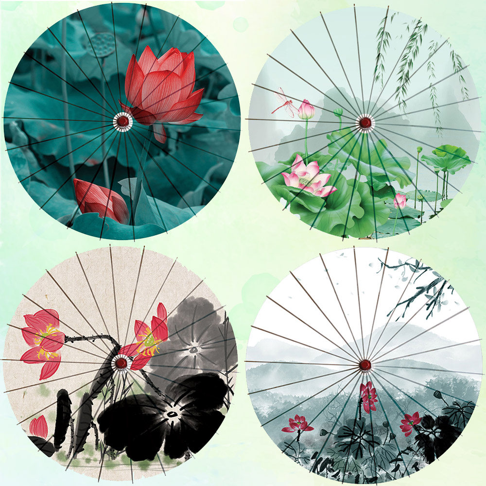 荷花汉服油纸纸伞古风防雨女流流苏中国装饰工艺伞