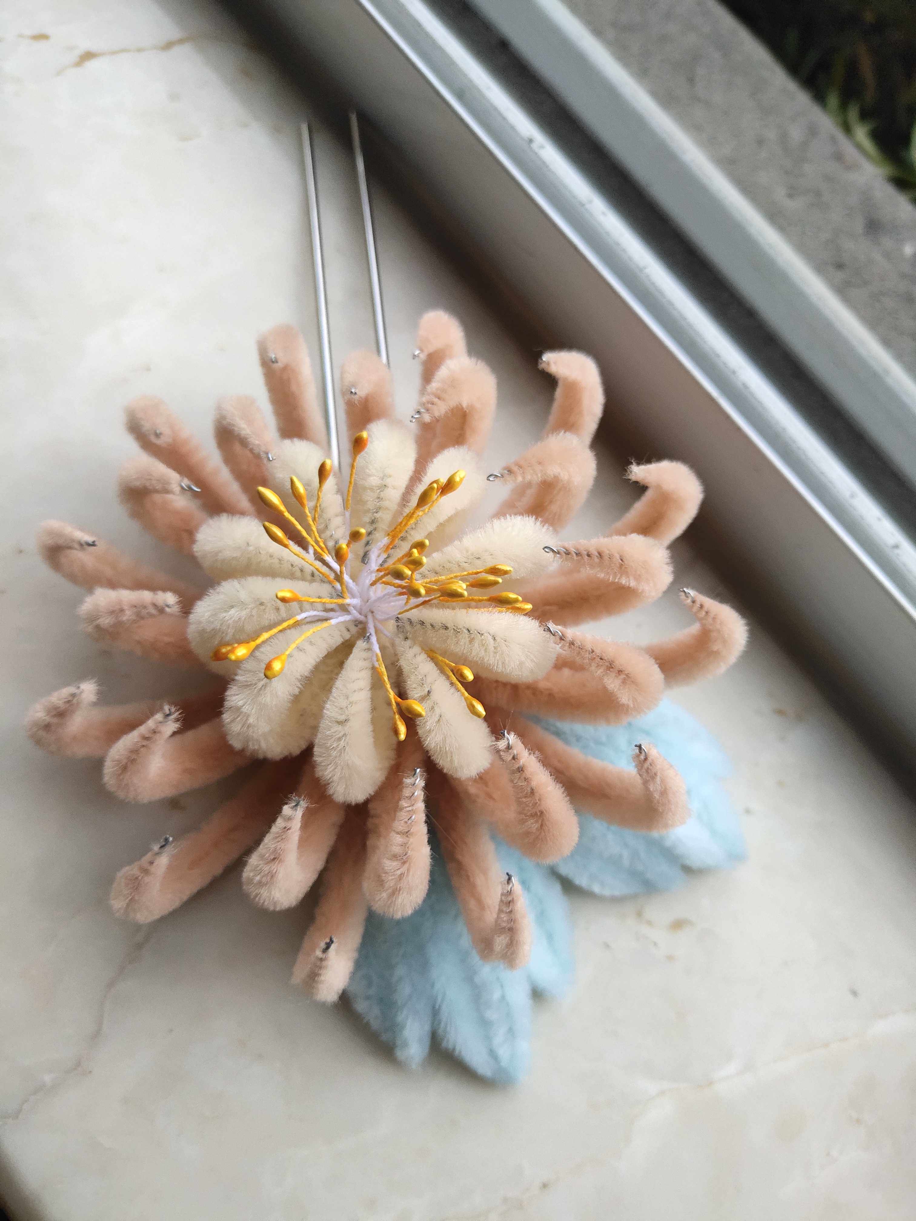 包邮净水月手工仿非杏色绒花发簪延禧攻略清宫发饰