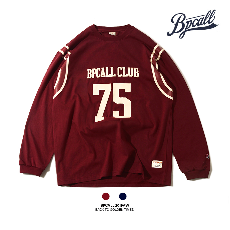 BPCALL 19AW美式复古vintage橄榄球撞色纯棉长袖街头百搭男女款