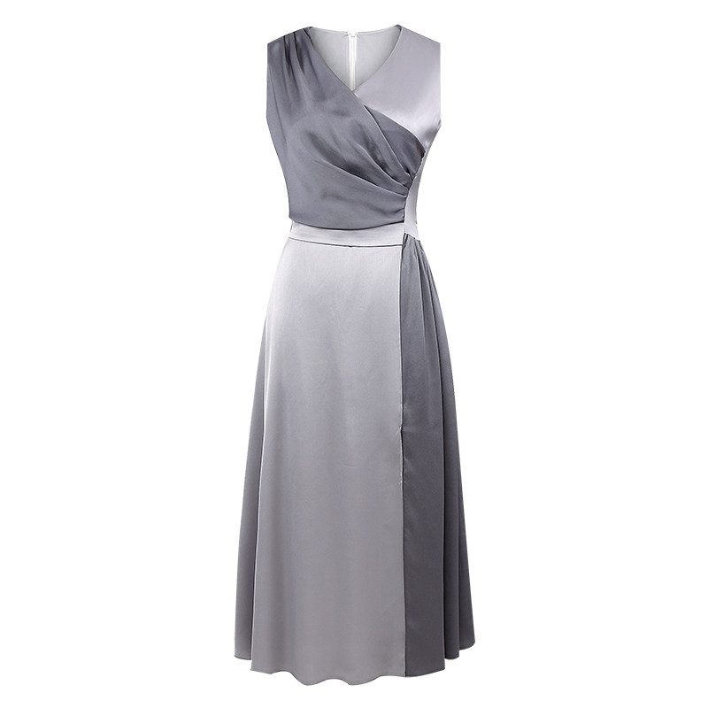 虚构秋装2021新款女装灰色无袖连衣裙小礼礼服连衣裙