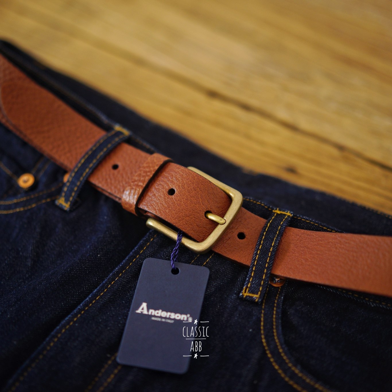 中国总代意大利anderson男款厚实纯铜扣头复古皮带腰带