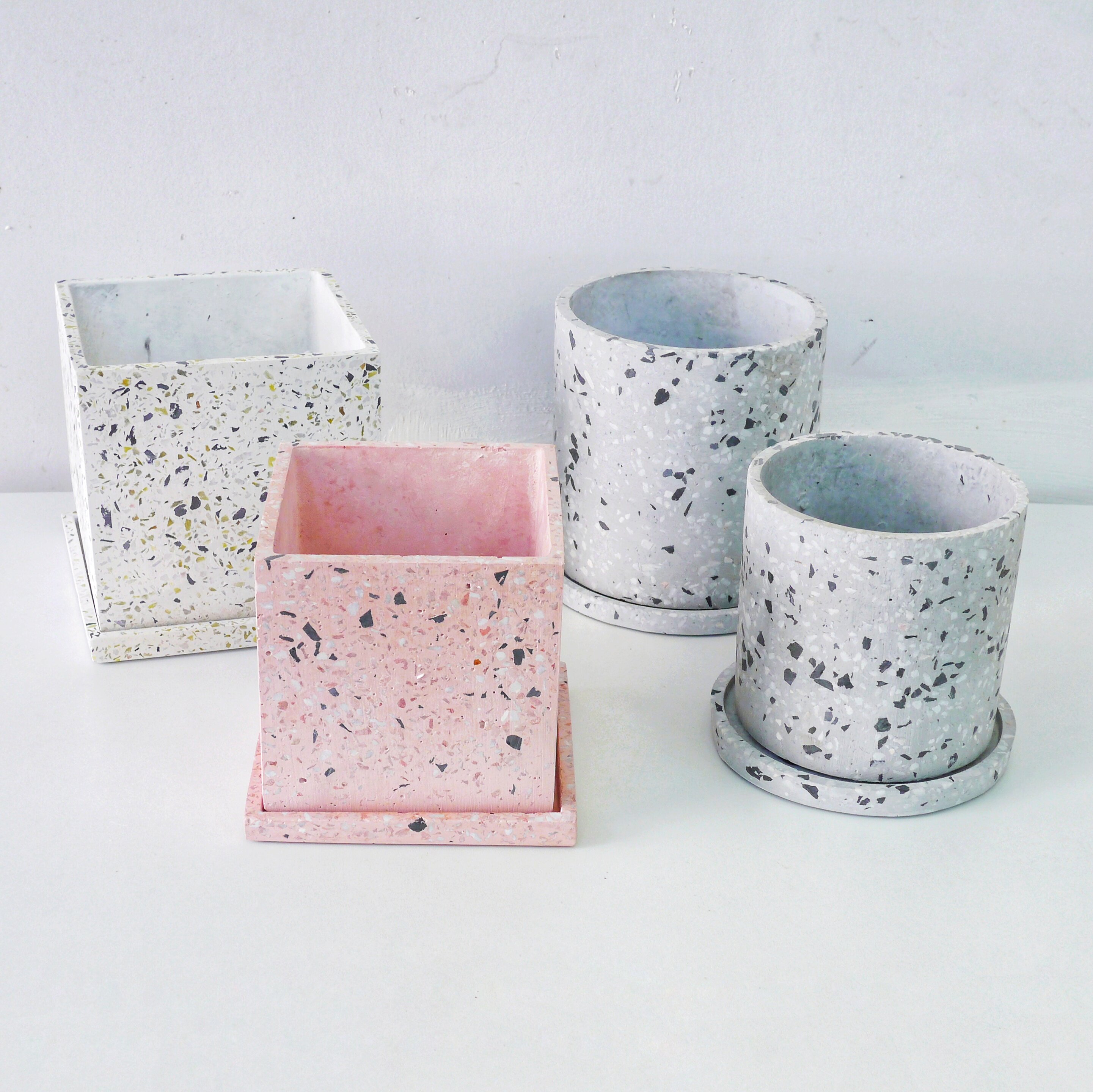 花盆水磨石外贸出口ins现代简约客厅带托盆多彩水泥花盆