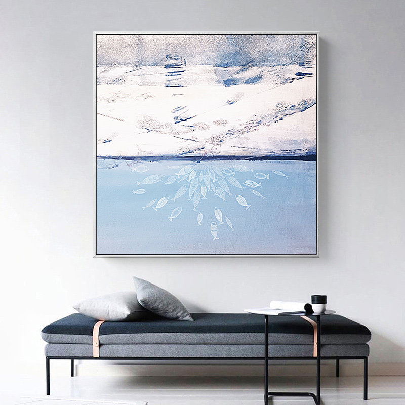 北欧装饰画手绘雪景挂画文艺小清新壁画卧室床头现代装饰画